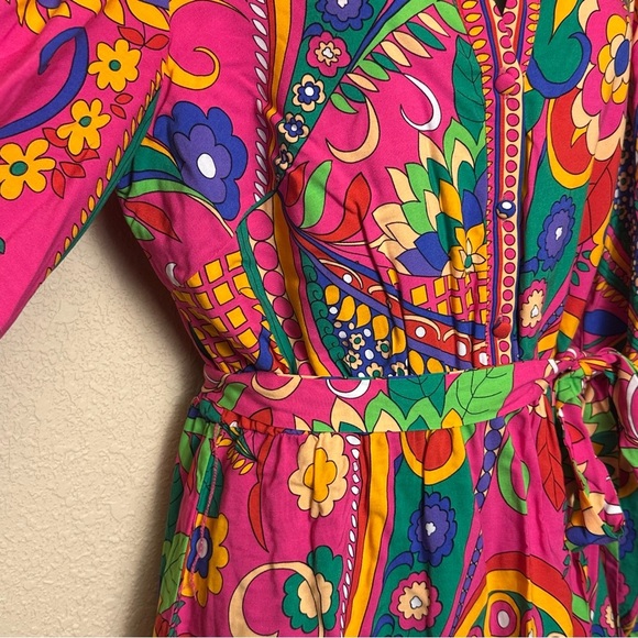 Adrianna Papell Long Sleeve Retro Printed A Line Dress In Pink Multi Size 8 NWT - Picture 7 of 16
